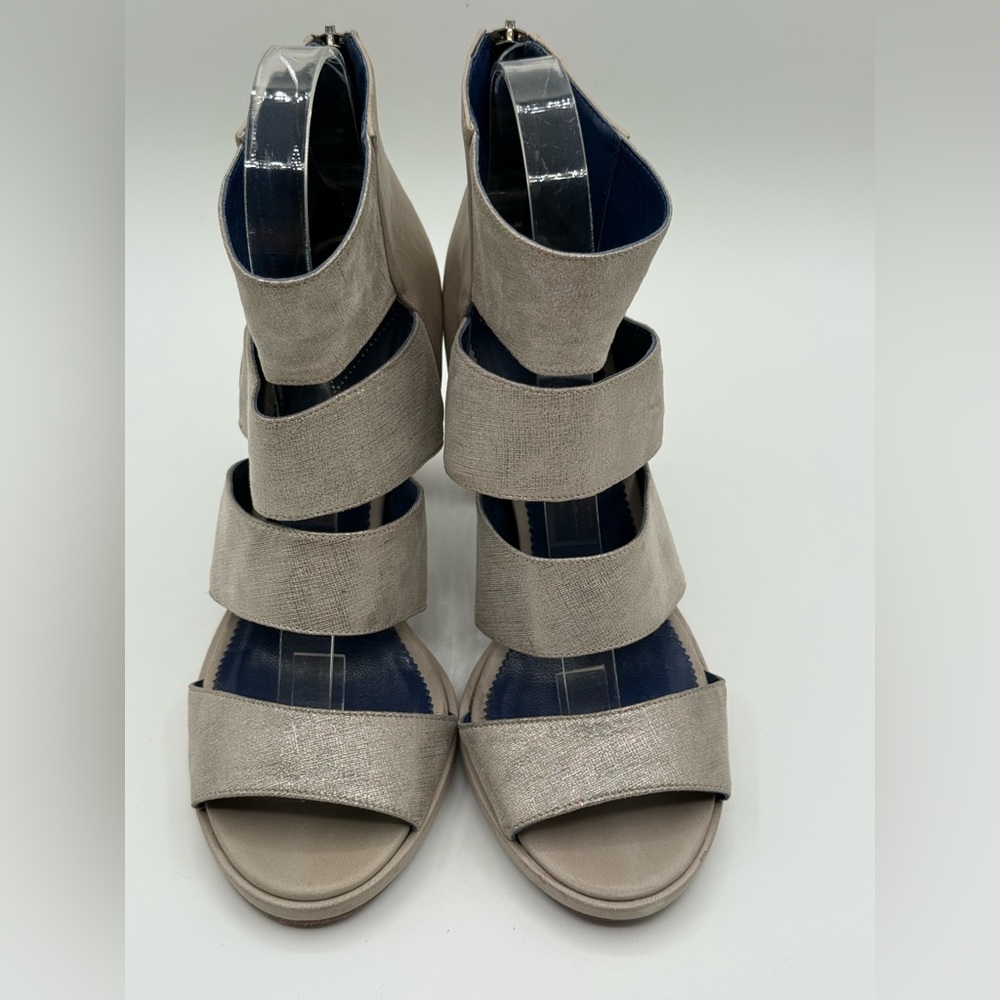 Valentina Rangoni Metallic Silver Strappy Chunky Sandals Stylish Block Heels - Picture 4 of 15